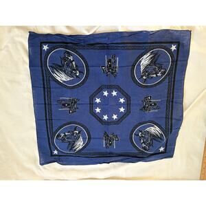 Vintage FAST COLOR Bandana Horses Hats Boots WESTERN Blue USA Made Cotton